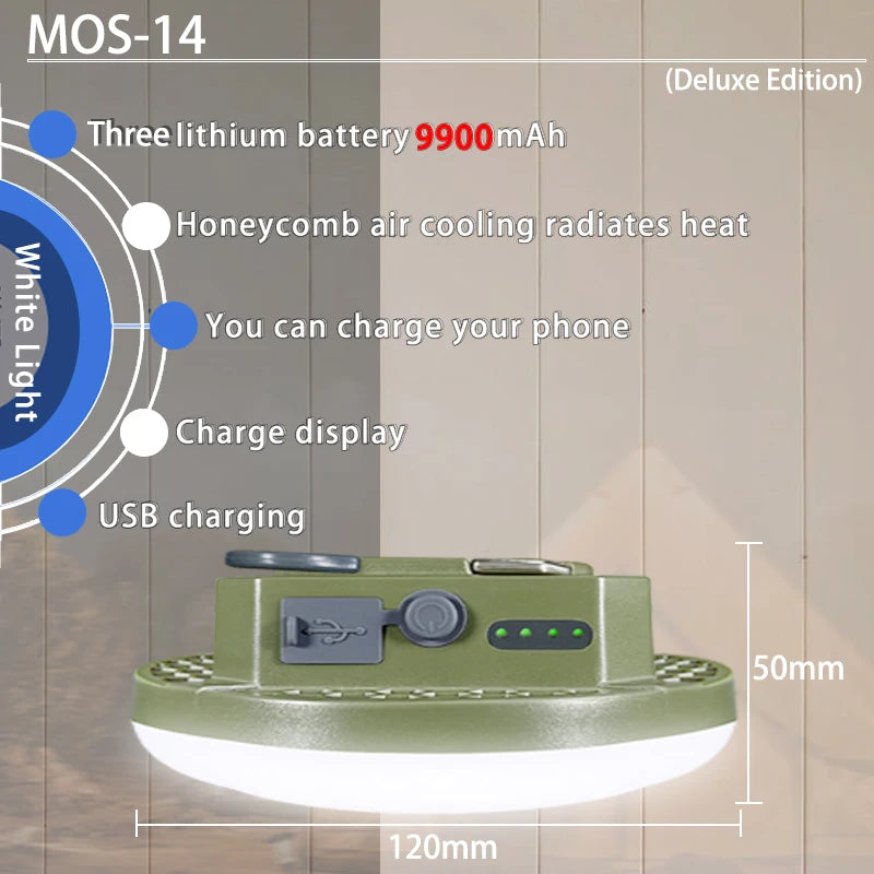 MOSLIGHTING 9900maH LED Outdoor Camping Light Rechargeable Tent Light High Power Strong Light Flashlight IP66 Waterproof Fishing