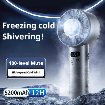 HOMEFISH Ice Compress High-Speed Cooling Fan Handheld Fans USB Rechargeable Portable LED Digital Display Travel Camping Outdoor