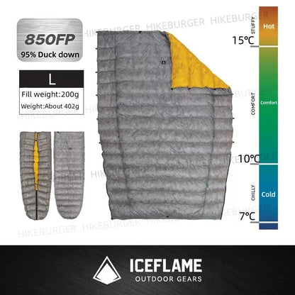 ICE Flame NXT 850FP Down Quilt Outdoor Camping Multifunctional Ultralight New Duck Down Quilt Waterproof Bottomless Sleeping Bag