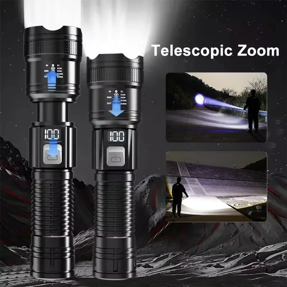 6000000LM LED Flashlight Rechargeable High Power Military Tactical Flashlight Telescopic Zoom Torch Lamp Outdoor Camping Lantern
