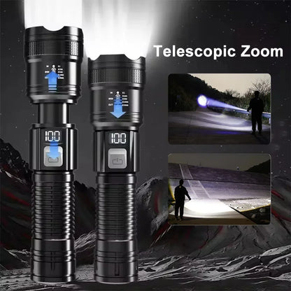 6000000LM LED Flashlight Rechargeable High Power Military Tactical Flashlight Telescopic Zoom Torch Lamp Outdoor Camping Lantern