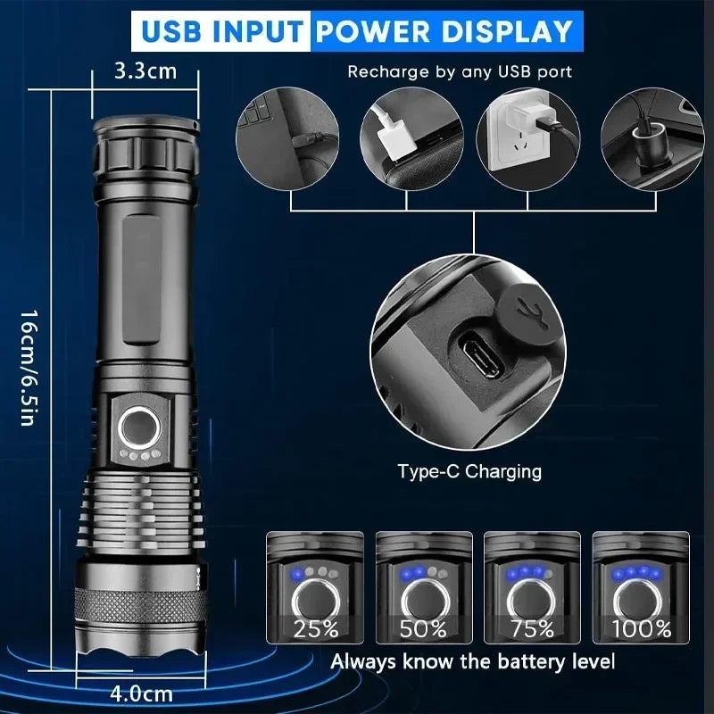 Rechargeable Flashlights High Power LED Tactical Flashlight Super Bright Handheld Hunting Torch Light for Emergency Hiking