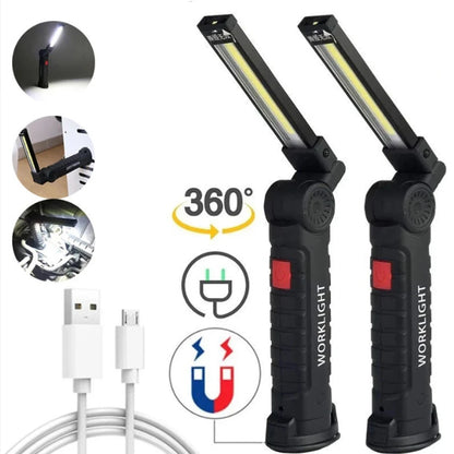 COB LED Folding Flashlight Portable Magnetic Work Light Lantern USB Rechargeable Emergency Repair Camping Torch Lamp With Hook