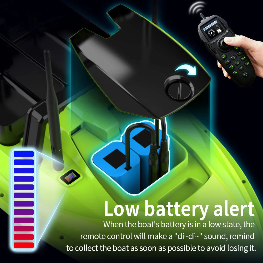 Sonar Bait Boat with Color Fish Finder Screen & Dual Hopper