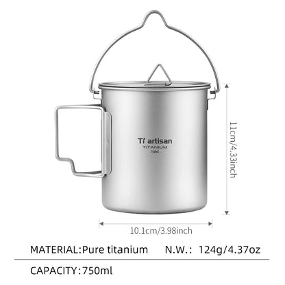 Tiartisan Titanium 750ml Foldable Coffee Mug Tea Cup With Lid Outdoor Camping Hiking Ultralight Portable Hanging Boiling Pot