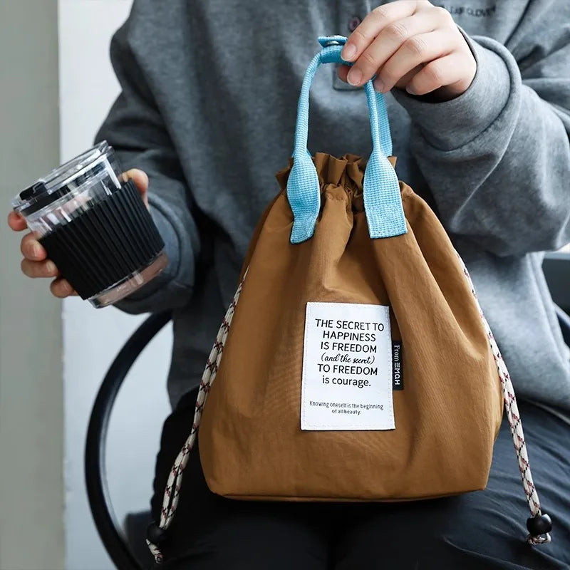 Large Capacity Waterproof Lunch Bag with Drawstring Closure Thick Insulation Cooler Bento Bag for Picnic Work Student Handle Bag