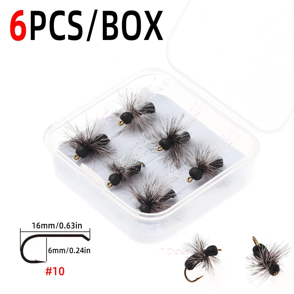 ICERIO Black Foam Ant Dry Flies (3/6 Pack)