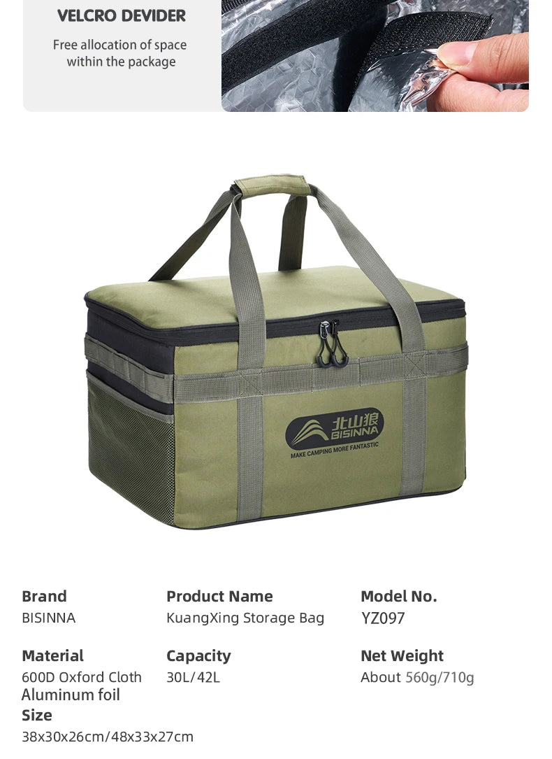 BISINNA Tactical Camping Storage Bag Picnic Thermal Bag Insulated Folding Box Portable Camping Tableware Equipment Outdoor Gear
