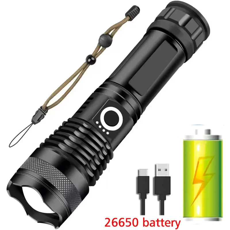 Rechargeable Led High Power Tactical Flashlight Aluminum Alloy Telescopic ZoomTorch Lamp for Outdoor Night Camping Fishing