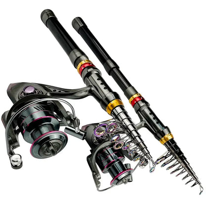 Carbon Fiber Fishing Rod And Reel Combo 1.8-3.6m Telescopic Super Hard Spinning Reel Kit with Max Resistance 3-8kg for Pesca