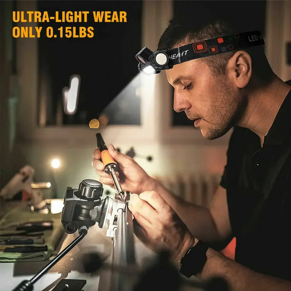 1-5PCS Rechargeable COB LED Headlamp Strong Magnetic Powerful Headlight Super Bright Waterproof Head Torch For Outdoor Fishing
