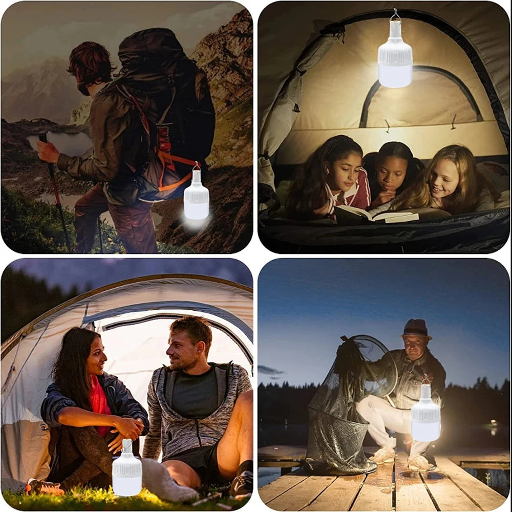 1-8pcs Portable Outdoor Camping Lights USB Rechargeable Lamp LED Emergency Bulb Hook High Power Tents Lantern Night Lights Bulb