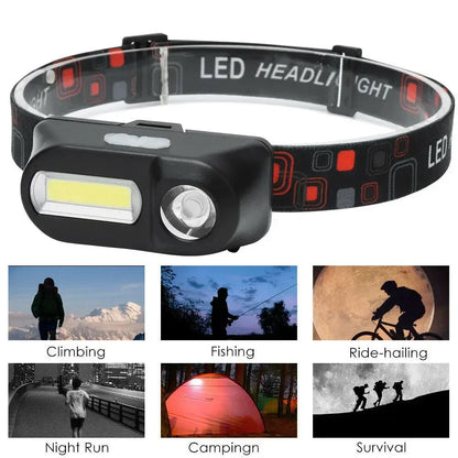 Powerful COB+LED Headlamp 1500LM USB Rechargeable Headlight Waterproof Head Lamp Bright Head Flashlight for Camping Cycling