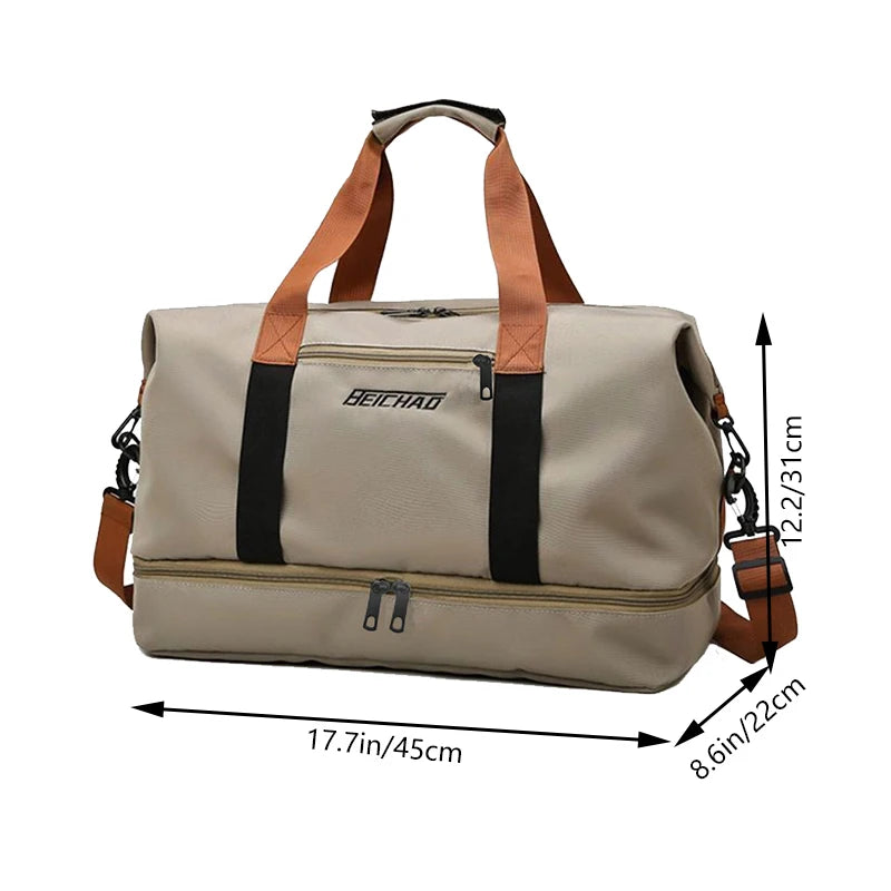 Large Capacity Travel Bag, Dry Wet Separation Design, Foldable Waterproof Gym Bag,Shoe Compartment, Ideal for Outdoor Activities