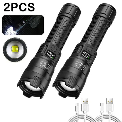 High Strong Power Led Flashlights 300000LM Tactical Torch with Display Light USB Charging Camping Fishing Defensa Zoom Lantern