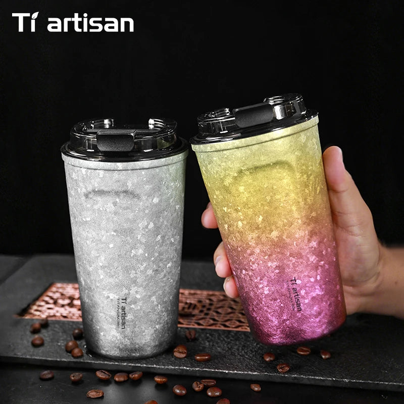 Tiartisan Pure Titanium Vacuum Insulated Cup 400ml / 500ml Double-Wall Coffee Mug Outdoor Camping Lightweight Thermos Cup