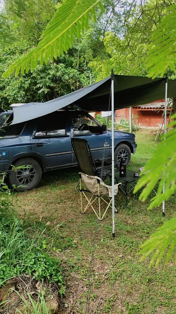 Bat Shape Car Side Awning Black Coating Tarp 2x3 Outdoor Waterproof Camping Black Coated Car Rear Shelter Tent for SUV Van