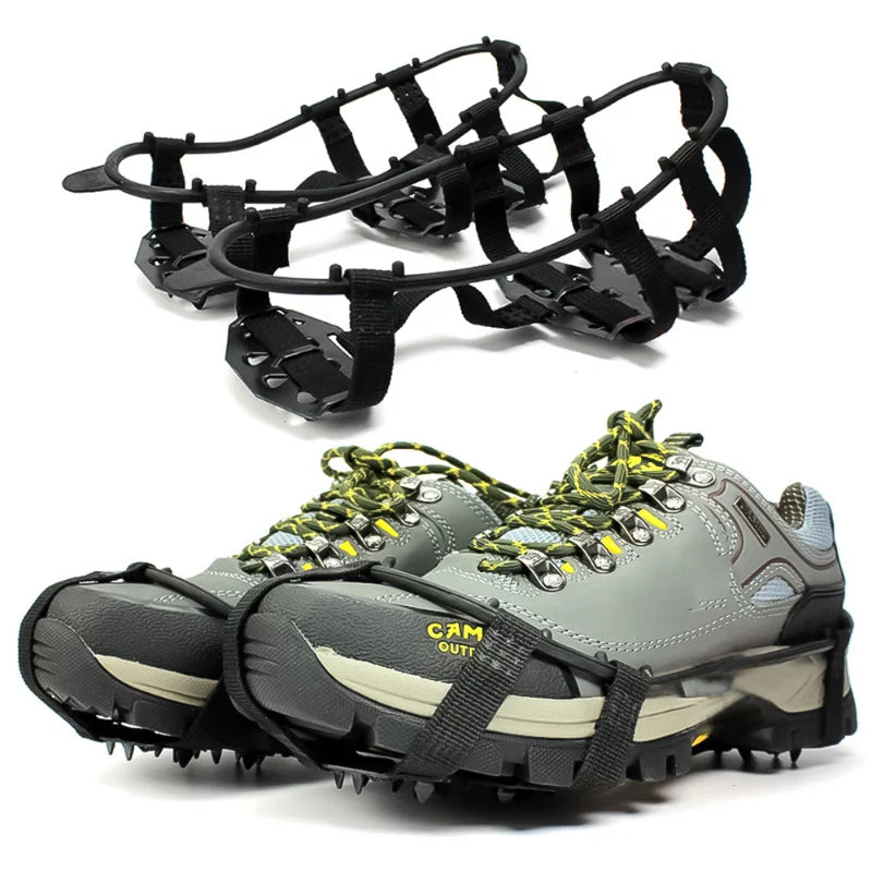 1Pair 24 Teeth Anti-Slip Ice Grips Gripper Shoes Boot Hiking Ice Climbing Shoe Spikes Climbing Chain Crampons Shoes Cover