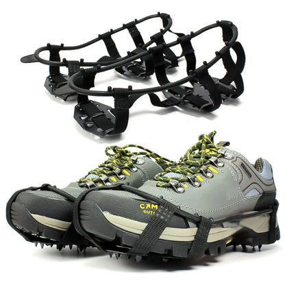 1Pair 24 Teeth Anti-Slip Ice Grips Gripper Shoes Boot Hiking Ice Climbing Shoe Spikes Climbing Chain Crampons Shoes Cover