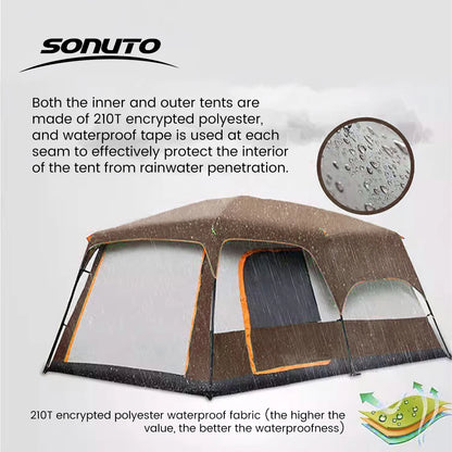 2025 Upgraded 4 Season Camping Tent 3-12 Person Waterproof Windproof Double Layer 2 Room Family Outdoor Backpacking Equipment