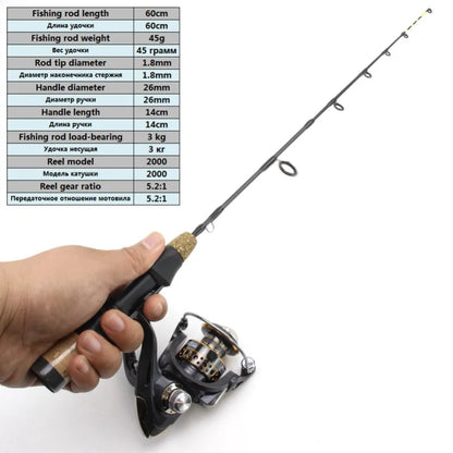 60cm Carbon Ice Fishing Rod and Reel Combo (2 Tips)
