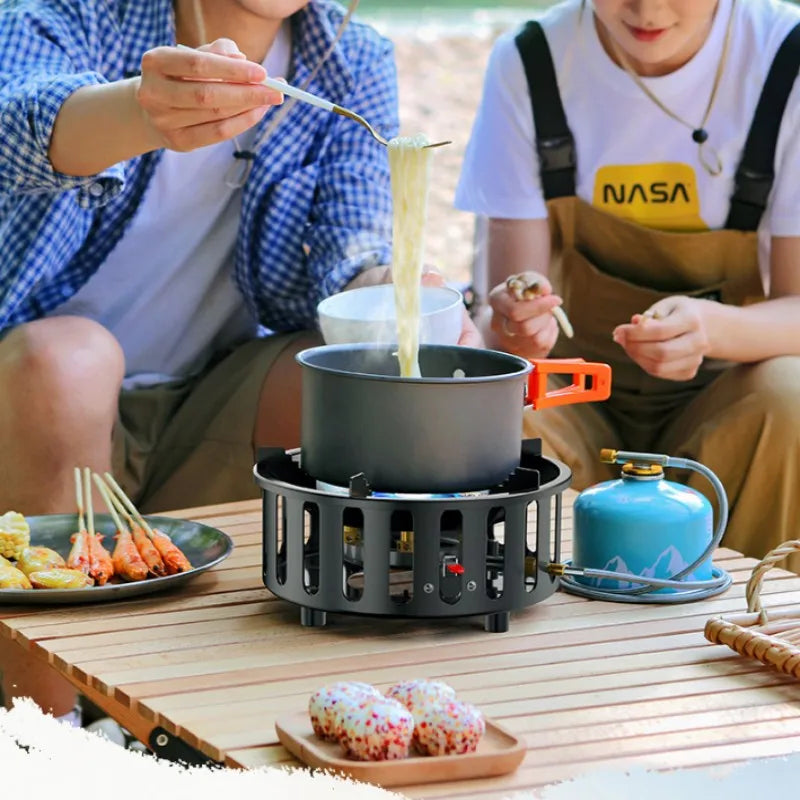 High-Power 7-Core 21000W Portable Camping Stove Windproof Outdoor Gas Burner with Electronic Ignition for Strong Fire Cooking