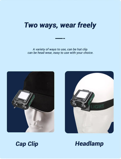 Sensor COB LED Headlamp Cap Clip Light USB Rechargeable Head Flashlight Built-in Battery Headlight Led Head for Fishing Camping
