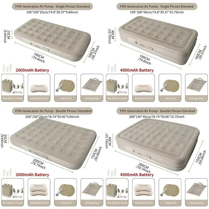New Air Mattress Built-in Pump Self-inflating Mat Cushion Outdoor Tent Inflatable Bed Double sleeping Pad For Camping or Indoor