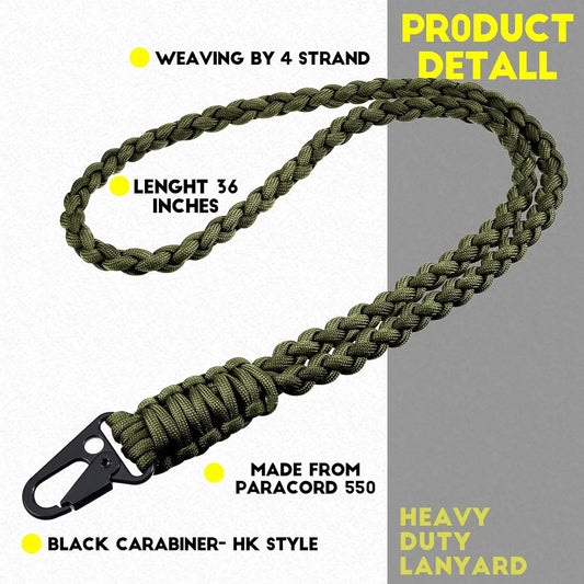 Heavy Duty Braided 550 Paracord Neck Lanyard Keychain Survival Parachute Rope Lanyard Necklace HK Clip Key Ring Outdoor Tools