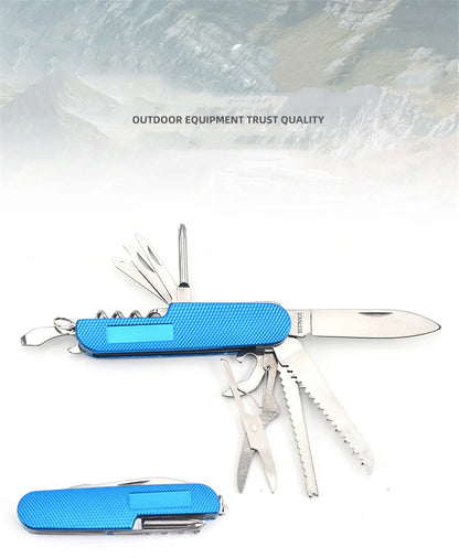 11 IN 1 Multi-purpose Knife Multitools Stainless Steel Folding Knife Wood Handle Outdoor Keychain Pocket Knife Tools