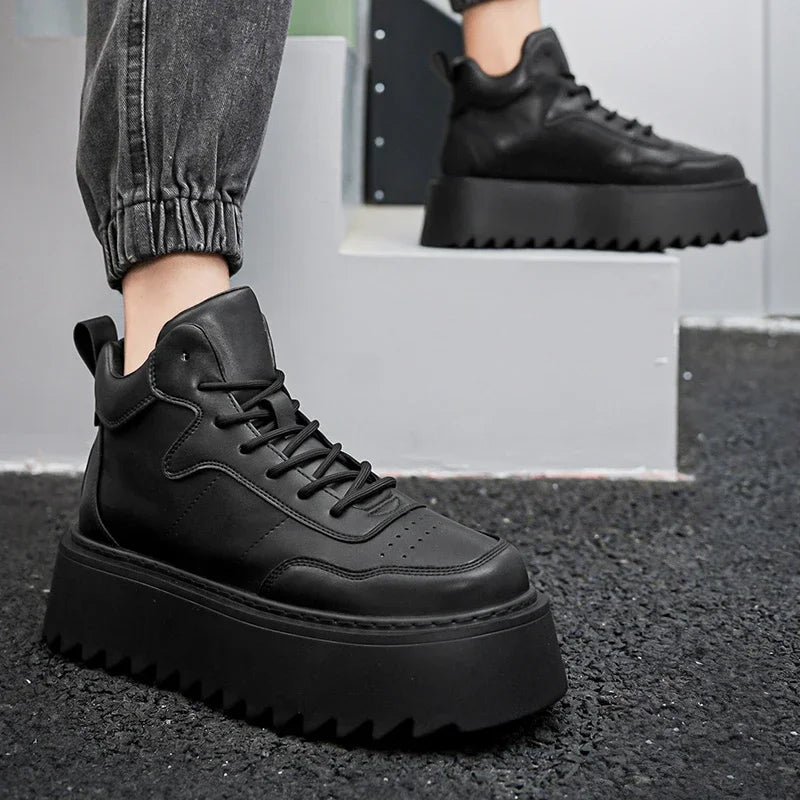 2025 Men’s High Top Sneakers – Leather Platform Casual Shoes | Outdoor Breathable Running & Fashion Trainers