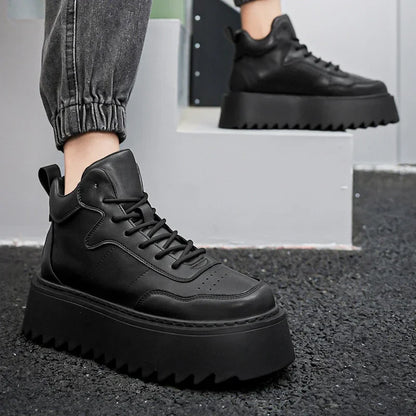 2025 Men’s High Top Sneakers – Leather Platform Casual Shoes | Outdoor Breathable Running & Fashion Trainers
