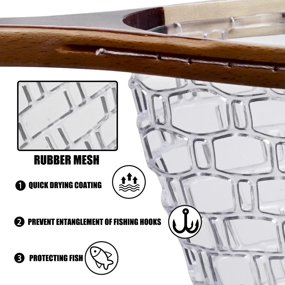 Rubber Mesh Trout Net with Wooden Handle
