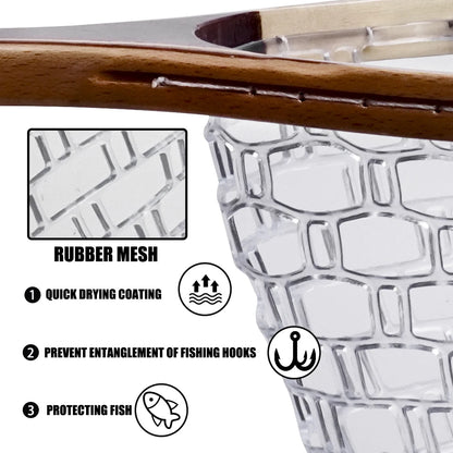 Rubber Mesh Trout Net with Wooden Handle