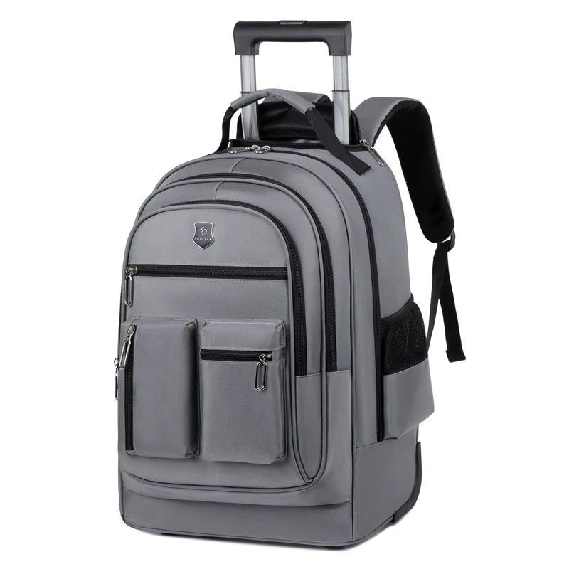 Large Capacity Travel Backpack With Wheels Hidden Pull Rod Waterproof Carry On Luggage Weekend Travel Bag For Men Business Trip