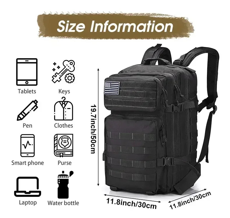 2Q-50L Tactical Backpack Men's Travel Large Capacity Rucksacks Men Waterproof Outdoor 1Sports Multi-functional Bags