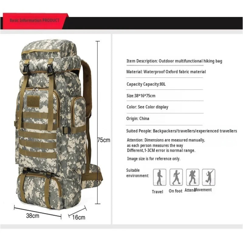 Large Capacity Multifunctional Travel Bag Camouflage Mountaineering Bag Expanding Hiking Bag