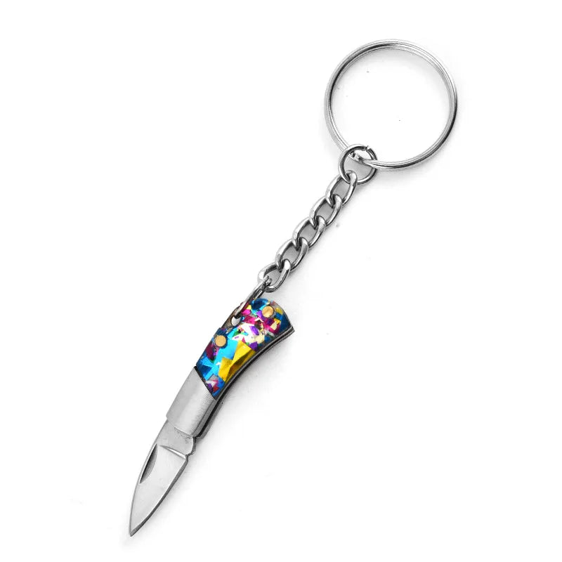 5cm Acrylic Mini Folding Knife Pendant Brass Wood Keychains Sharp Small Blade Portable Hanging Outdoor Camping Unboxing Knife