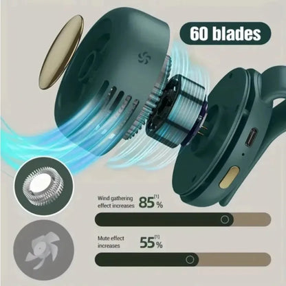 Portable Mini Bladeless Clip On Waist Fan 3 Speed Silent USB Recharge Hands Free Cooling Fan For Outdoor Travel Cycling Camping
