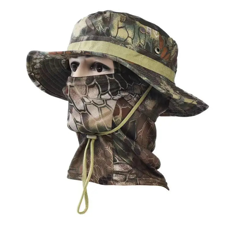 Women Men Hiking Fishing Boonie Hat Outdoor Sport Sun UV Protection Neck Face Camouflage Adjustable Bucket Caps and Mask