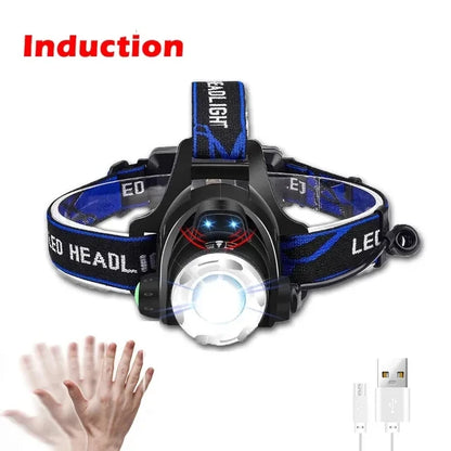 Powerful LED Induction Headlamp Use18650 Rechargeable battery Headlight Aluminium Outdoor camping Lamp High Lumen Head Torch