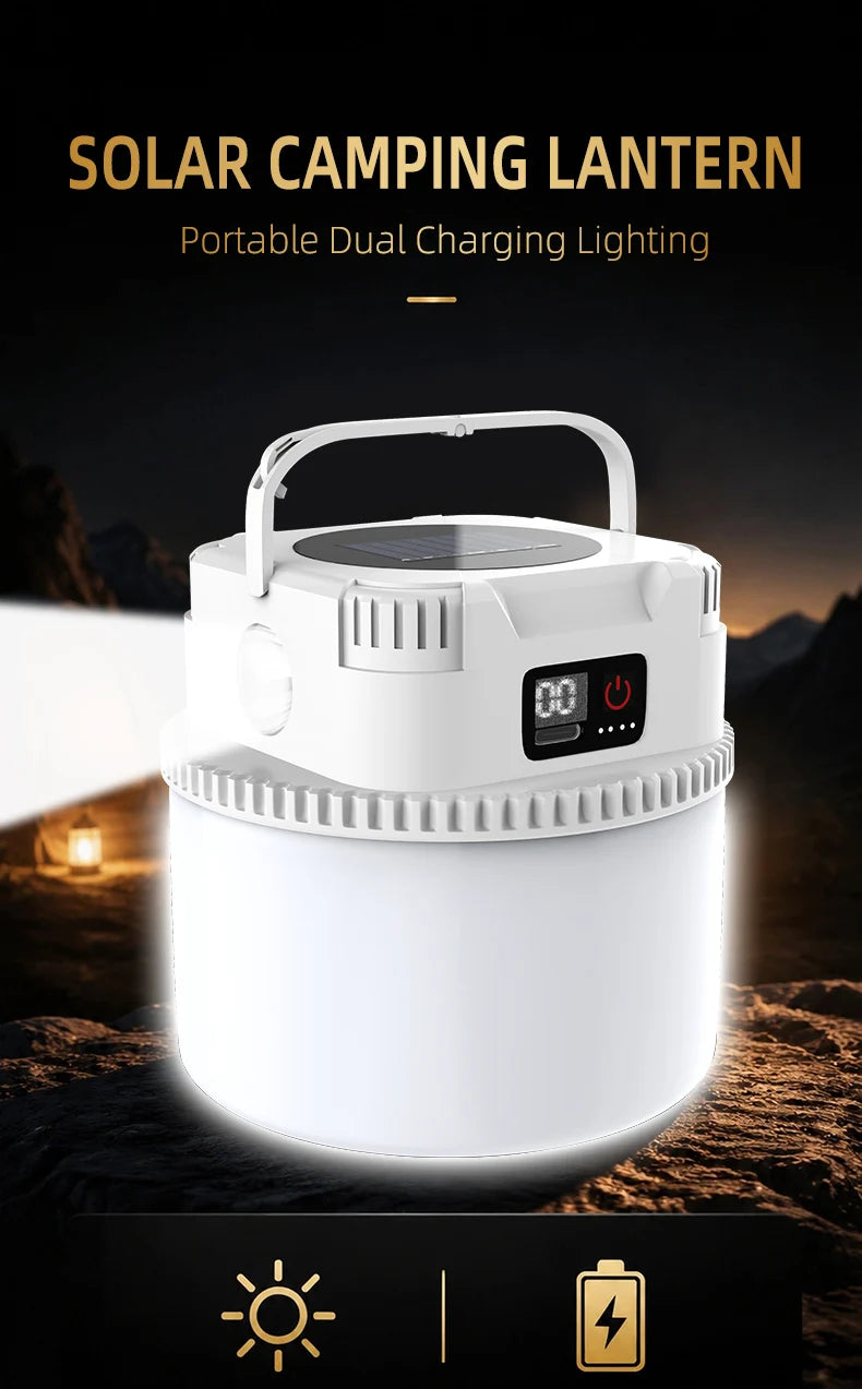Solar LED Camping Lamp – Type-C Charging, with Hook