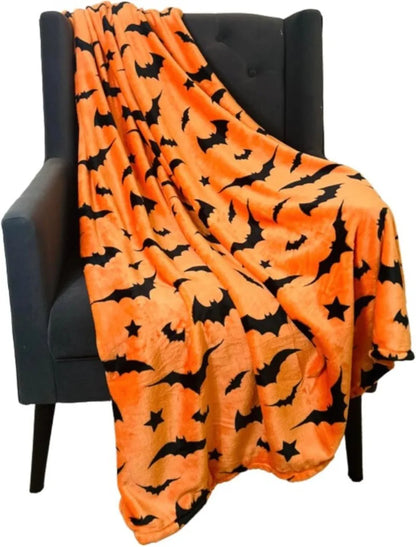 1PC Gifts Blanket Black Bats Printed Flannel Blanket Perfect for Sofa Office Bed Travel Sleep Read Relax Camping Four Season Use