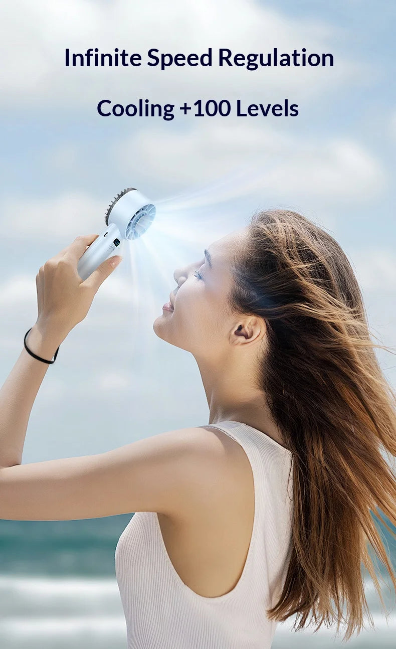 HOMEFISH Ice Compress High-Speed Cooling Fan Handheld Fans USB Rechargeable Portable LED Digital Display Travel Camping Outdoor