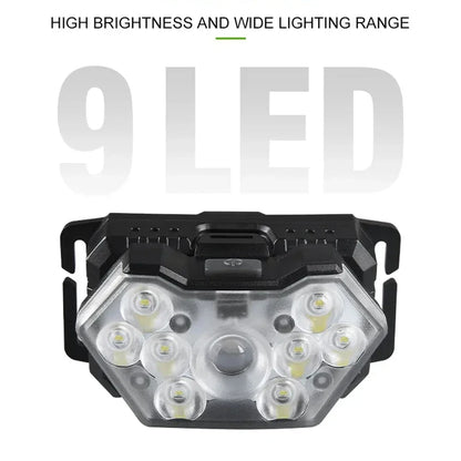 9 Led Strong Light Headlamp USB Rechageable Motion Sensor Headlight Portable Fishing Camping Outdoor Head Lamp 1200mah
