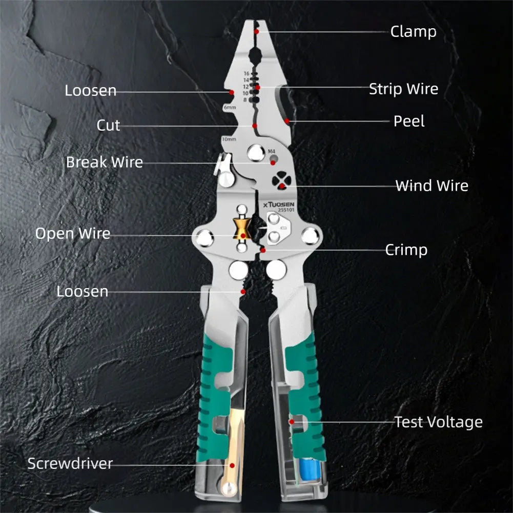 Multi-function Wire Stripping Plier Foldable Voltage Testing Cable Cutter for Cutting Stripping Crimping Wires Electrician Plier