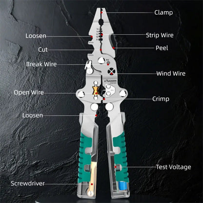 Multi-function Wire Stripping Plier Foldable Voltage Testing Cable Cutter for Cutting Stripping Crimping Wires Electrician Plier