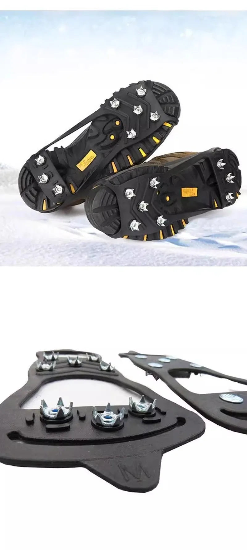 Outdoor Ice Cleats Anti Slip Shoe Covers Steel Studs Crampons for Walking on Snow and Icy Roads Winter Climbing Hiking Gear