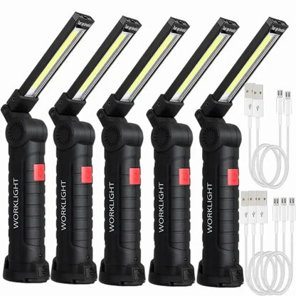 COB LED Folding Flashlight Portable Magnetic Work Light Lantern USB Rechargeable Emergency Repair Camping Torch Lamp With Hook