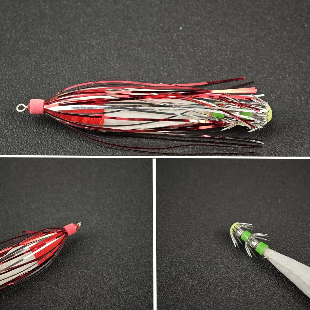 Ackibbik 5pcs Glow Squid Jig Hook Squid Umbrella Hook Shrimp Fishing Lures Saltwater Cuttlefish Octopus Lures